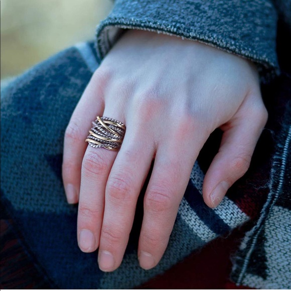 NEW Cross Cable Band Chunky Ring Gold & Silver Mixed Metals - Picture 7 of 7